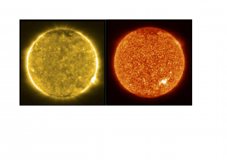 Solar Orbiter Premières images de FSI à 17,4 nm (gauche) et 30,4 nm (droite) prises le 30 mai 2020